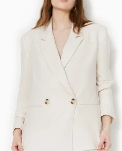 Veste Blazer En Tissu Effet Lin Rustique - Blanc