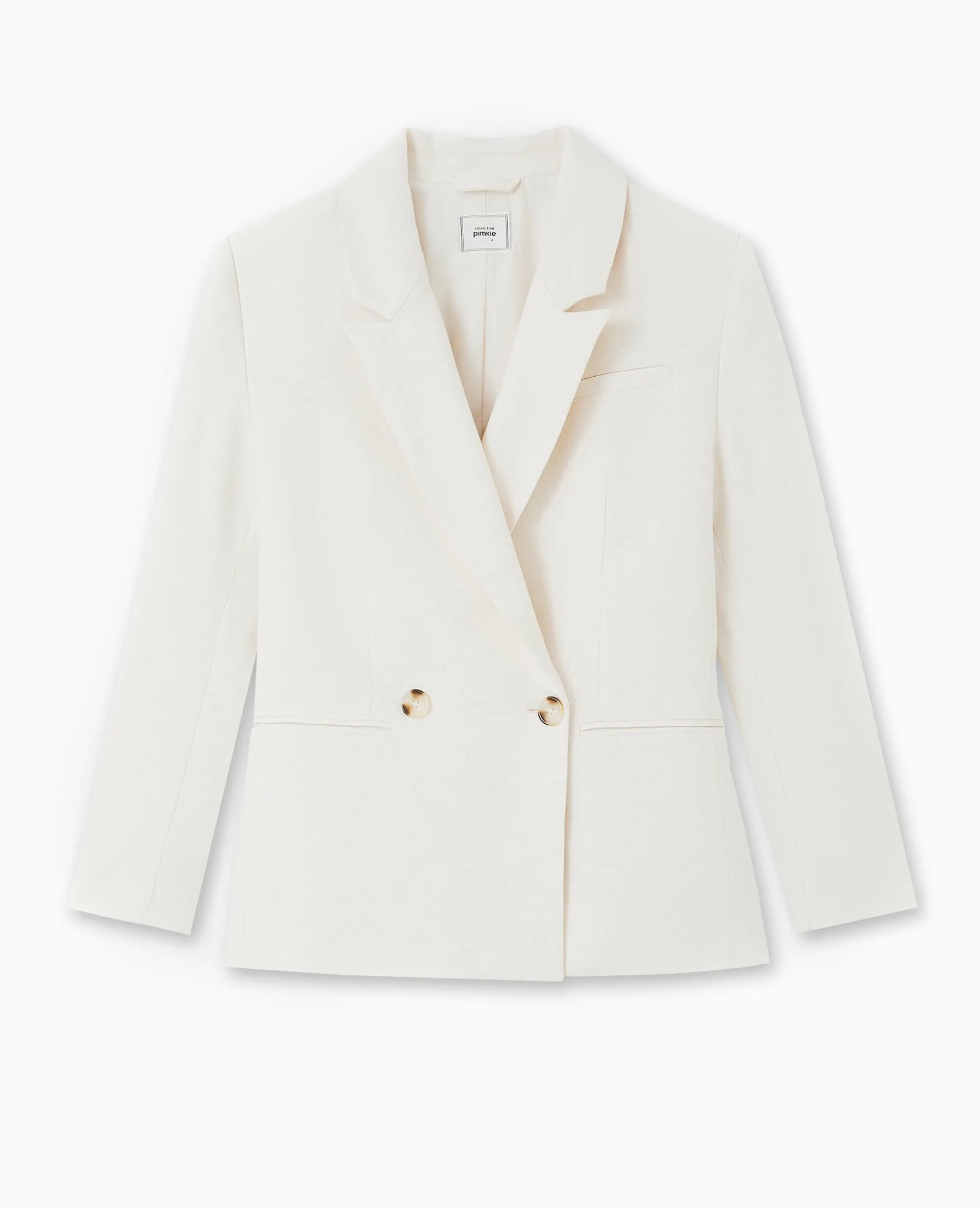 Veste Blazer En Tissu Effet Lin Rustique - Blanc