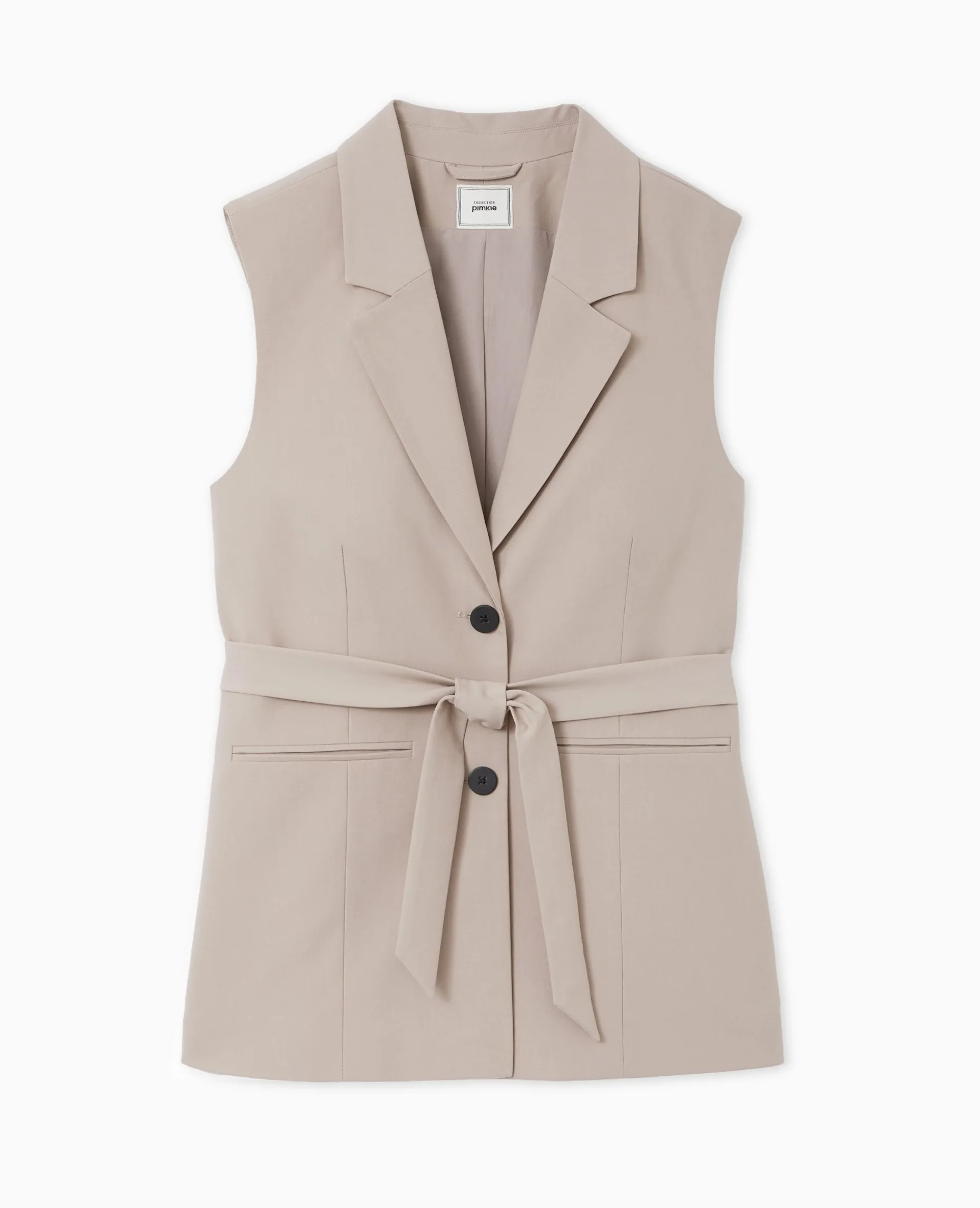 Veste Blazer Sans Manches Avec Ceinture - Beige
