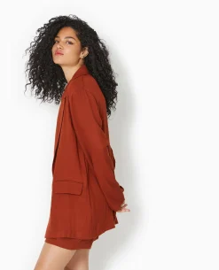 Veste Blazer Souple En Tissu Fluide - Marron