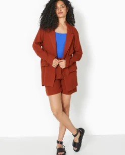 Veste Blazer Souple En Tissu Fluide - Marron