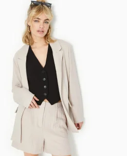 Veste Blazer Souple En Tissu Fluide - Beige