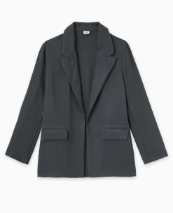 Veste Blazer Souple En Tissu Fluide - Gris Foncé