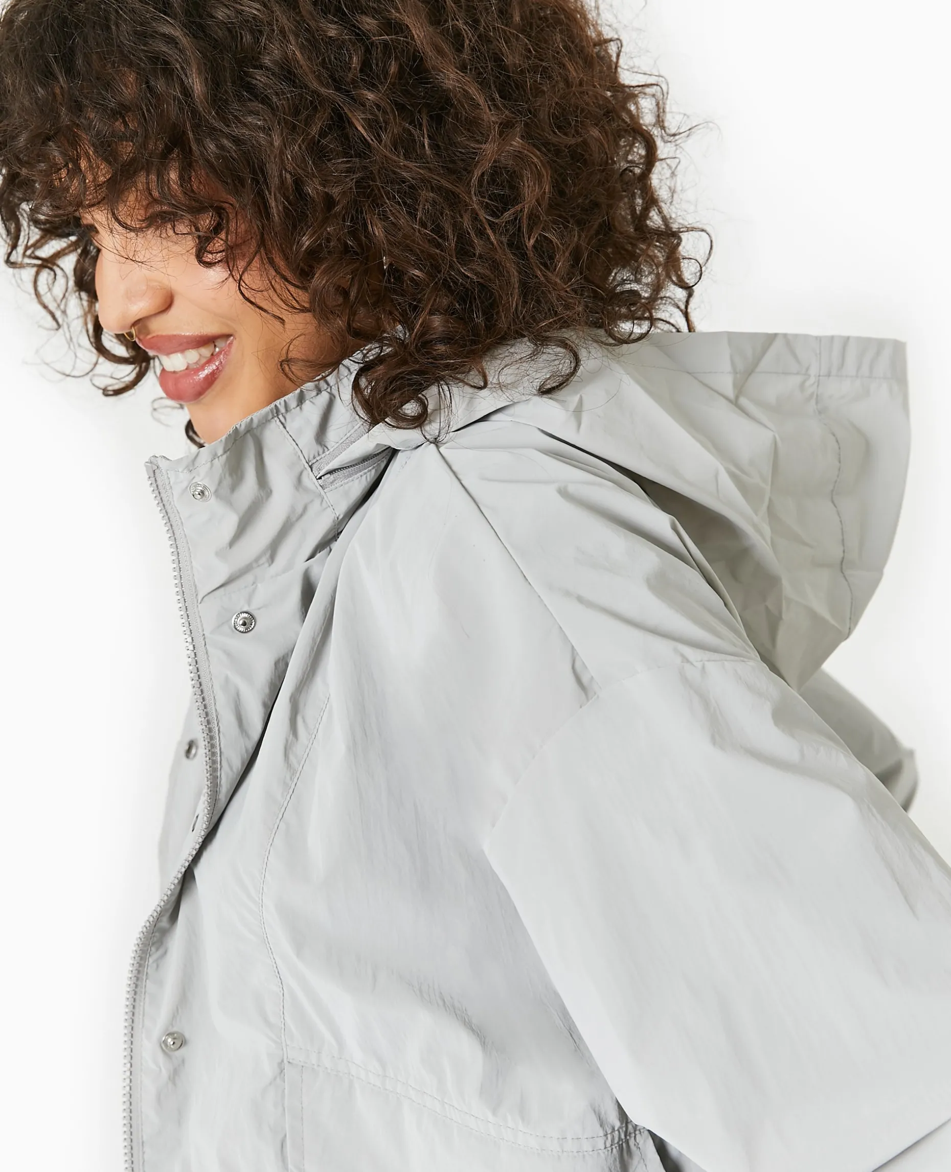 Veste Coupe-vent Courte Avec Liens Et Stoppeurs - Gris Clair