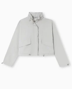 Veste Coupe-vent Courte Avec Liens Et Stoppeurs - Gris Clair