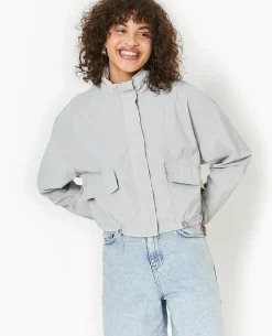 Veste Coupe-vent Courte Avec Liens Et Stoppeurs - Gris Clair