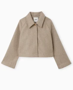 Veste Courte Trapè;ze En Drap De Laine - Marron
