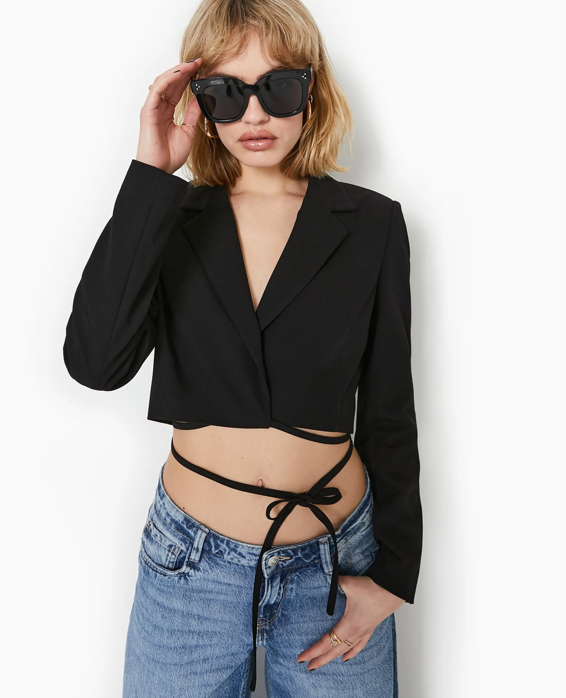 Veste Cropped Avec Liens à Nouer - Noir