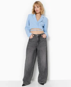 Veste Cropped Avec Liens à Nouer - Bleu Clair