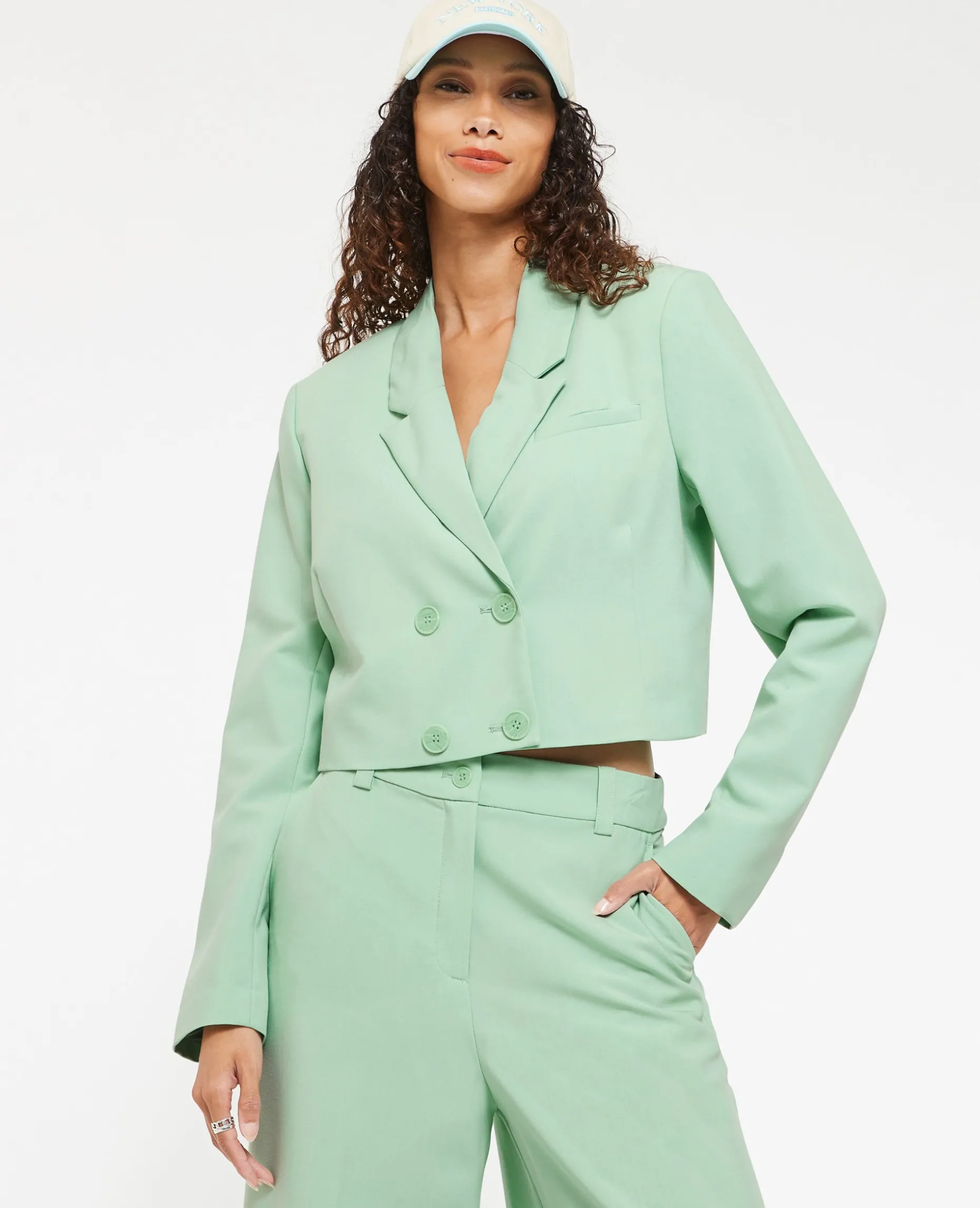 Veste Cropped Double Boutonnage - Vert Olive