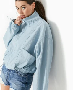 Veste Légè;re Zippée Avec Détails Liens élastiqués - Bleu