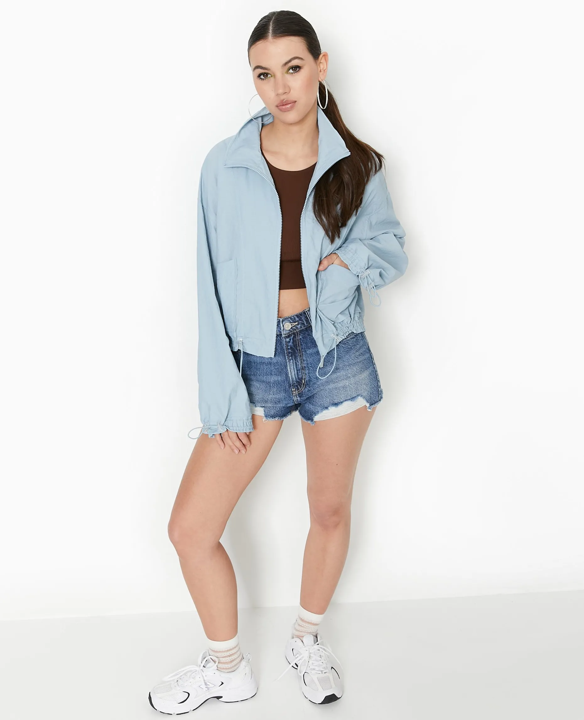 Veste Légè;re Zippée Avec Détails Liens élastiqués - Bleu