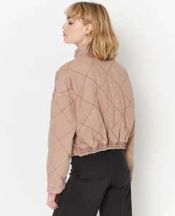Veste Matelassée En Jean Délavé Acid Wash - Marron