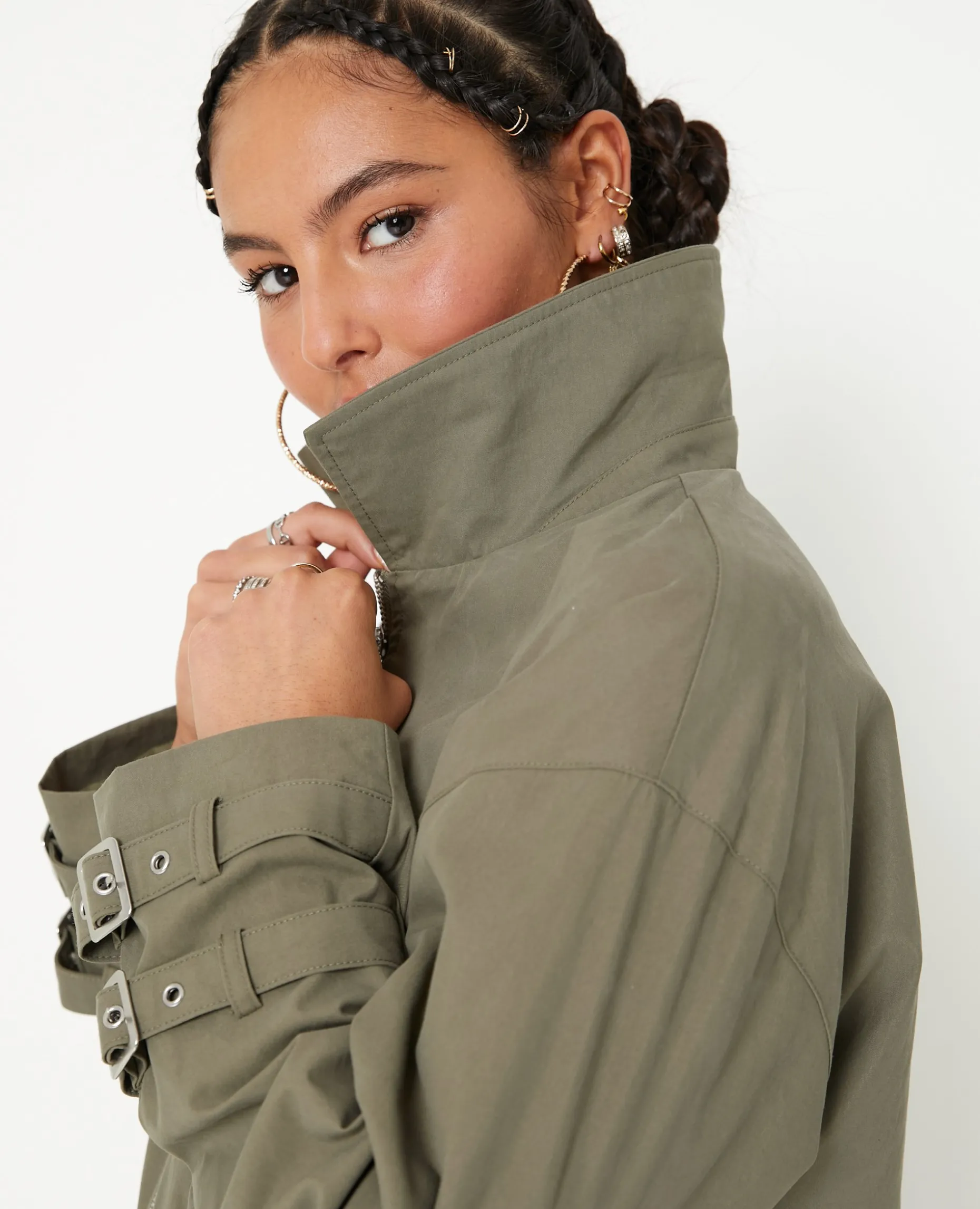 Veste Zippée Courte Avec Col - Vert Kaki
