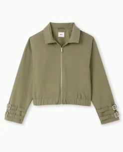 Veste Zippée Courte Avec Col - Vert Kaki
