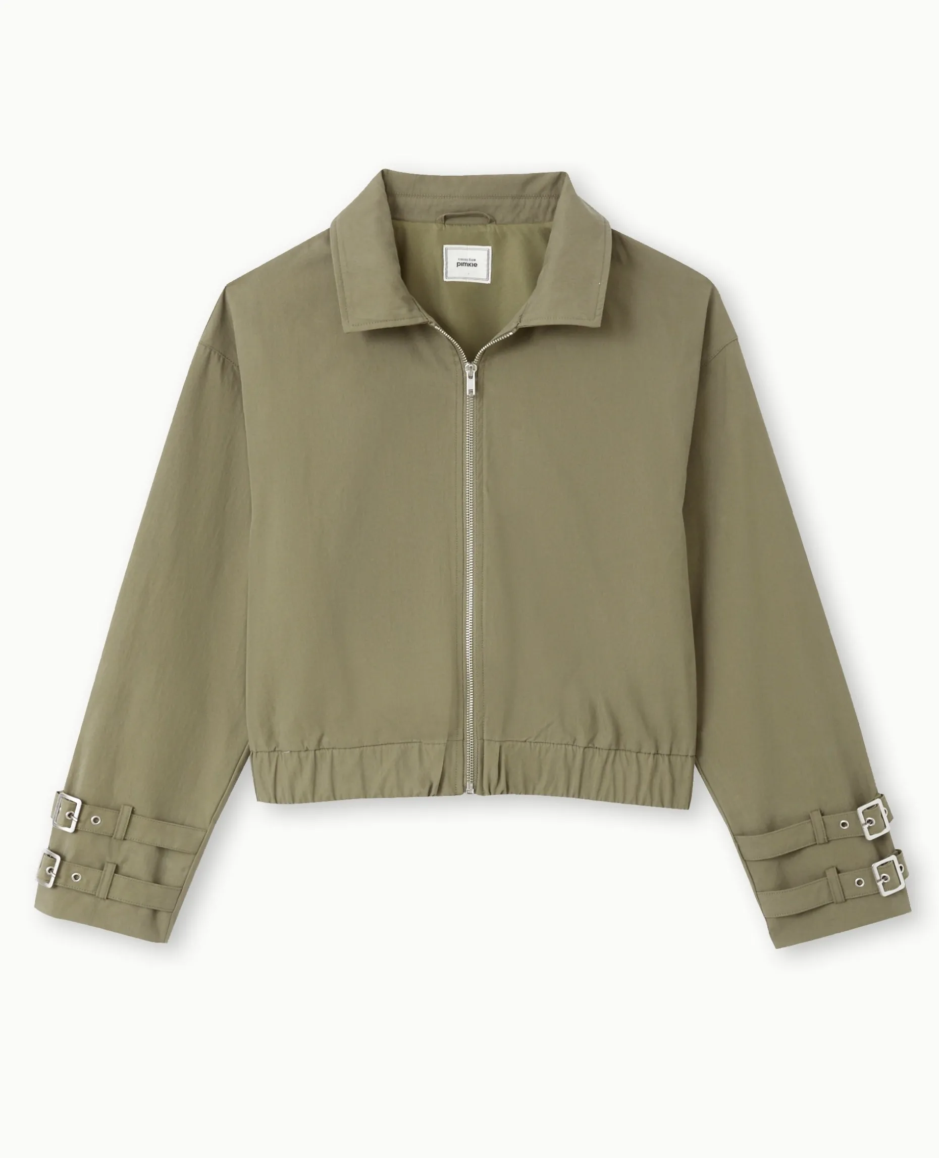 Veste Zippée Courte Avec Col - Vert Kaki